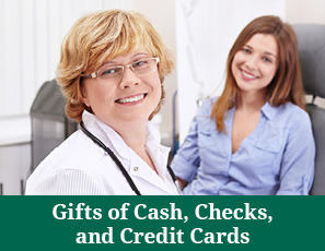 Two women smiling. Gifts of Cash, Check, and Credit Cards Rollover